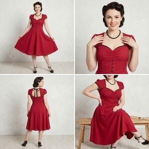 Lindy Bop Red Retro Swing Dress Sweetheart Neckline Plus Size US 2XL